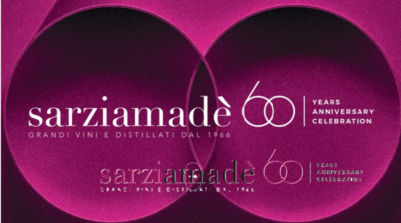 Promotional graphic for Sarziamadè celebrating 60 years with overlapping circular logo on a magenta background.
